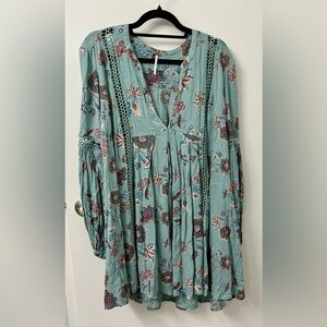 Free People Just the Two of Us Teal Floral Tunic or Mini Dress L